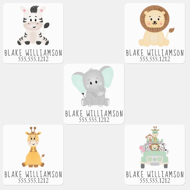 Cute Safari Animals Kids' Labels (Group)