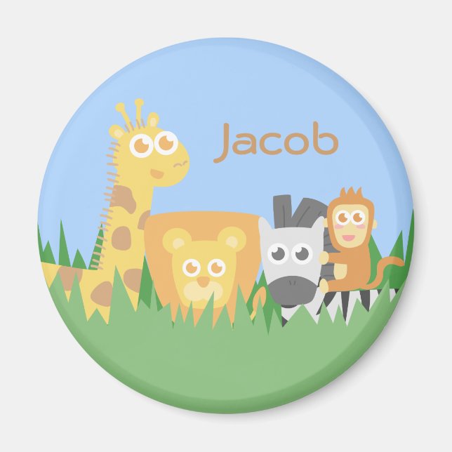 Cute Safari Animals Kids Personalized Magnet (Front)