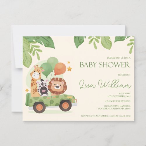 Cute Safari Animals Leafy  Baby Shower Invitation Postcard