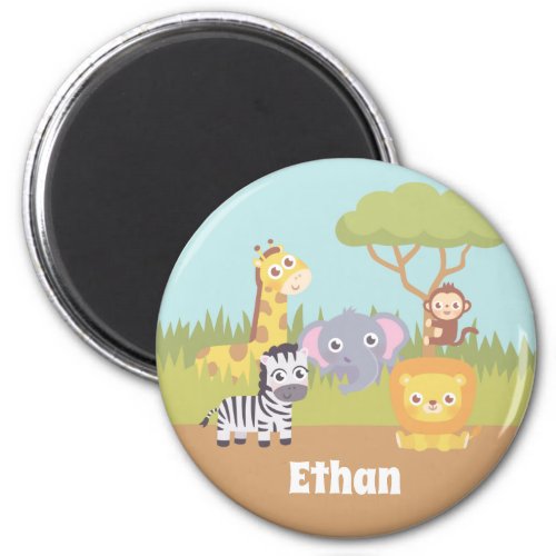 Cute Safari Animals Lion Giraffe Zebra Monkey Magnet