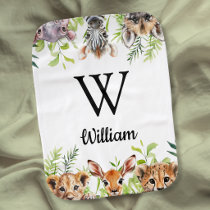Cute Safari Animals Modern Baby Monogram Burp Cloth