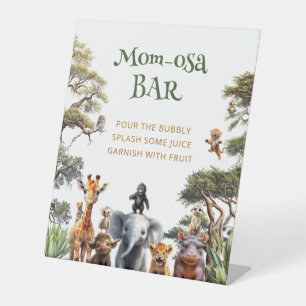 Cute Safari Animals Mom-osa Bar Baby Shower Pedestal Sign
