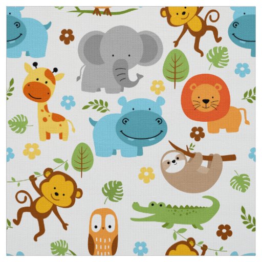 Cute Safari Animals Nursery Fabric | Zazzle