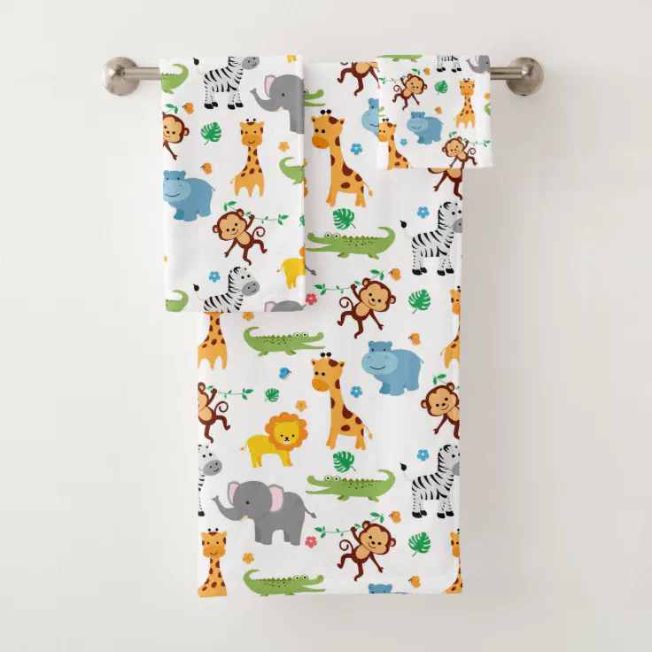 Cute Safari Animals Nursery Pattern Bath Towel Set | Zazzle