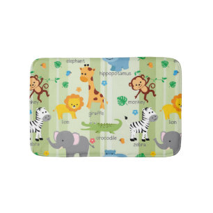 Cute Safari Animals Nursery Pattern Bathroom Mat