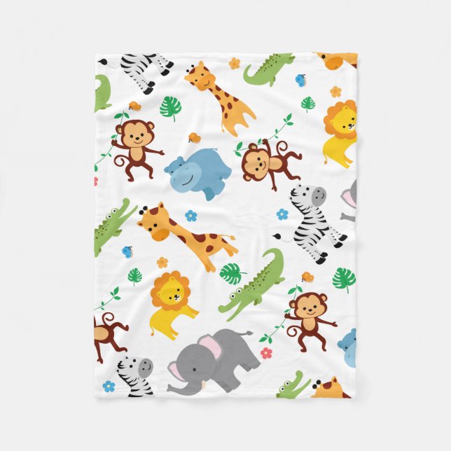 Cute Safari Animals Nursery Pattern Fleece Blanket (Front)