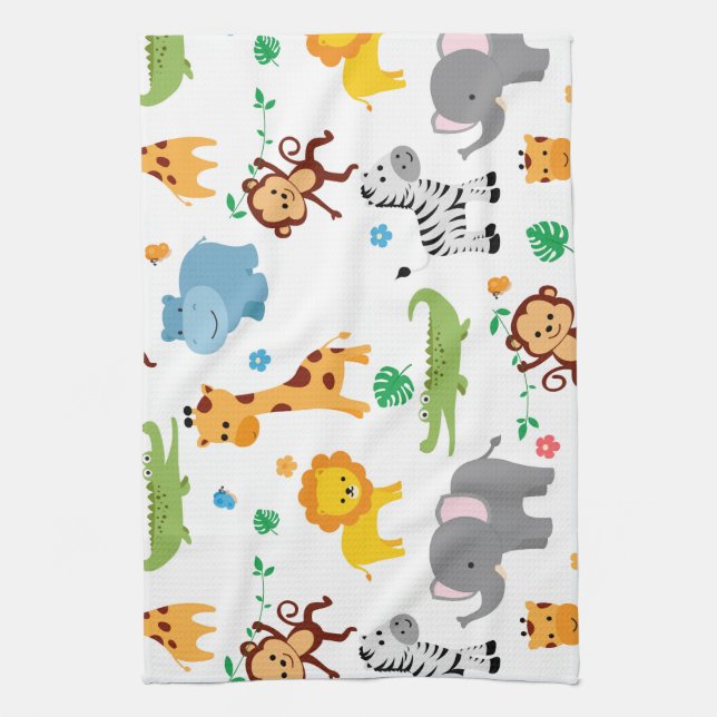 Cute Safari Animals Nursery Pattern Kitchen Towel (Vertical)
