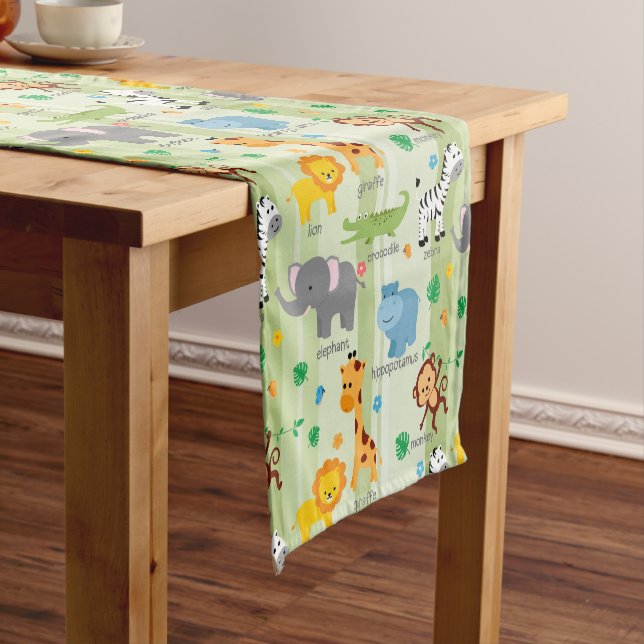 Cute Safari Animals Nursery Pattern Short Table Runner (In Situ)