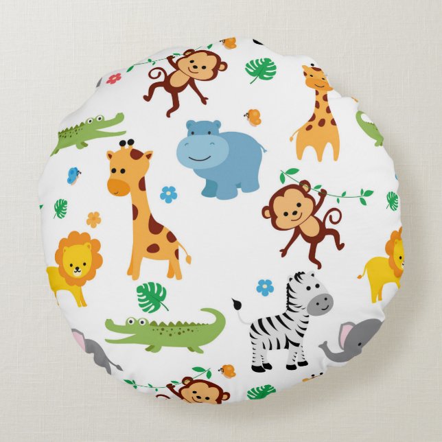 Cute Safari Animals Nursery Pattern Tote Bag Round Pillow (Back)