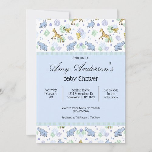 Cute Safari Animals Pattern Baby Shower Invitation