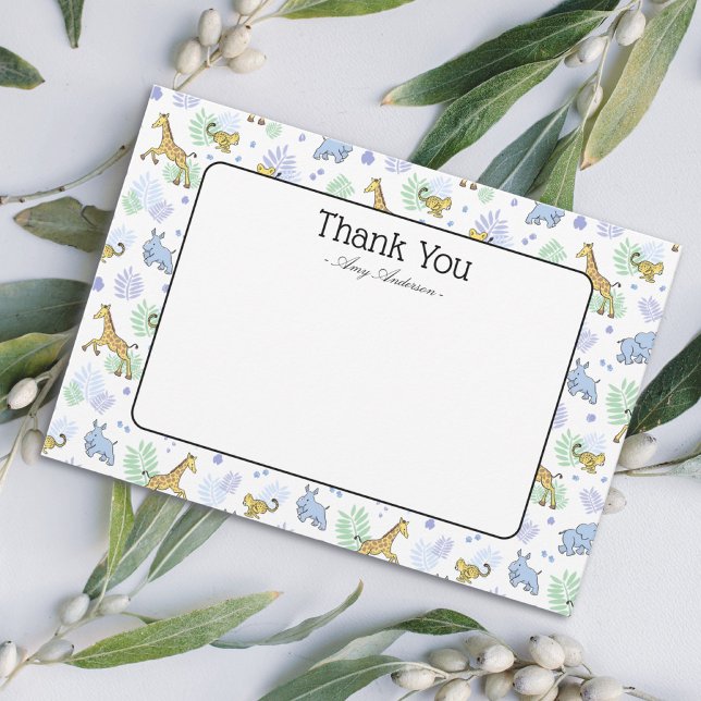 Cute Safari Animals Pattern Baby Shower Thank You Card (Creator Uploaded)