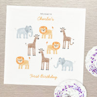 Cute Safari Animals Personalized 1st Birthday