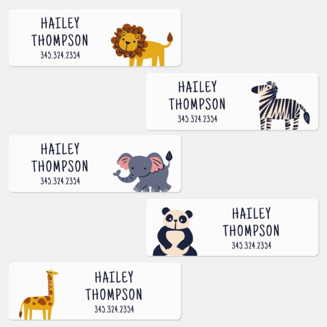 Cute Safari Animals Phone Number And Name  Kids' Labels (Group)