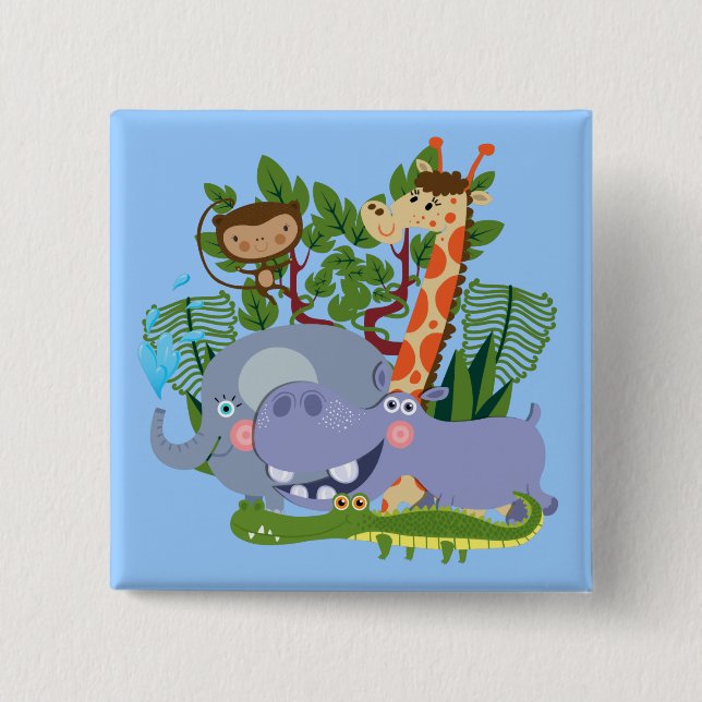 Cute Safari Animals Pinback Button (Front)