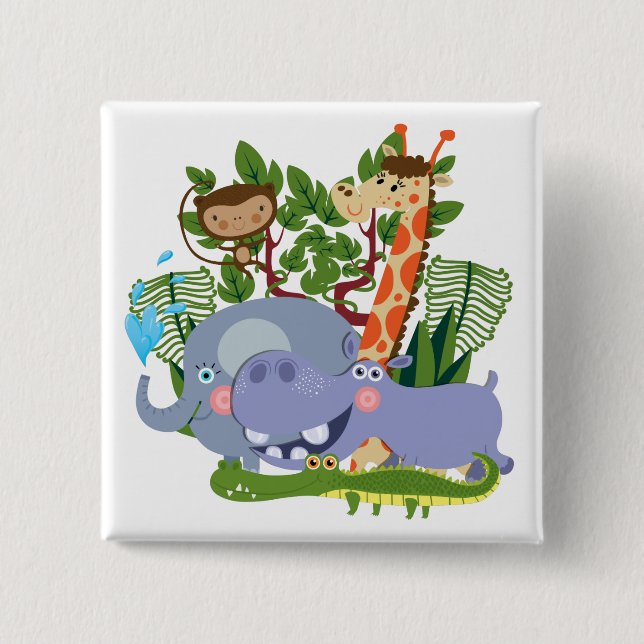 Cute Safari Animals Pinback Button (Front)
