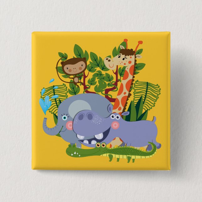 Cute Safari Animals Pinback Button (Front)