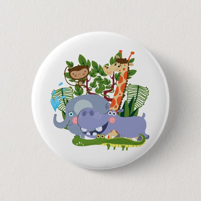 Cute Safari Animals Pinback Button (Front)