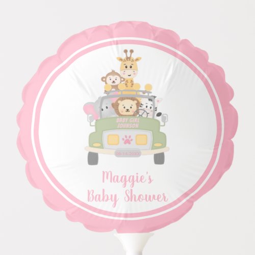 Cute Safari Animals Pink Baby Girl Shower Balloon