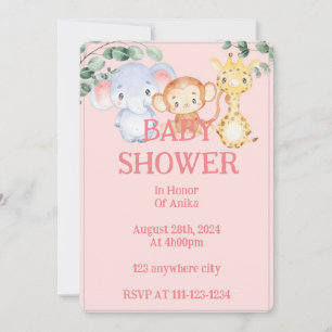 Cute safari animals pink baby shower save the date