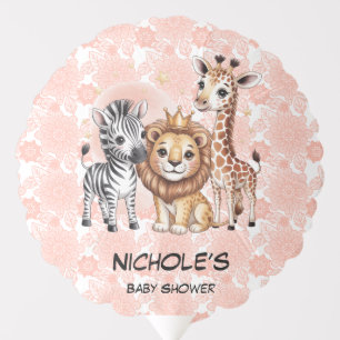 Cute Safari Animals Pink Florals Girl Baby Shower Balloon