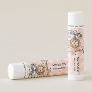 Cute Safari Animals Pink Florals Girl Baby Shower Lip Balm