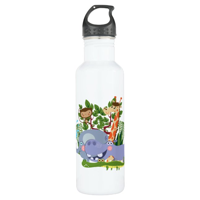 Cute Safari Animals Stainless Steel Water Bottle (Front)