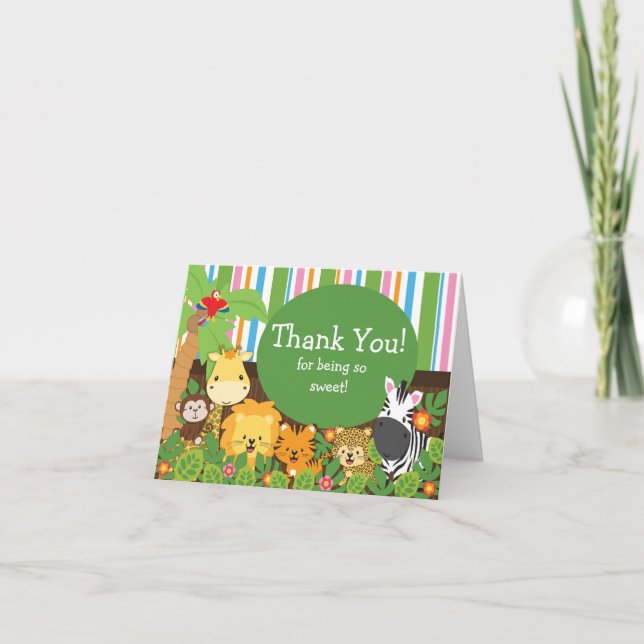Cute Safari Animals Thank You Note Card (Front)