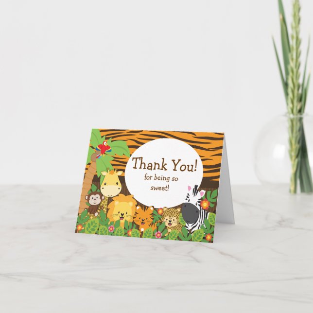 Cute Safari Animals Thank You Note Card (Front)