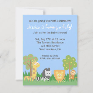 Cute Safari Animals Theme Baby Shower Party Invitation