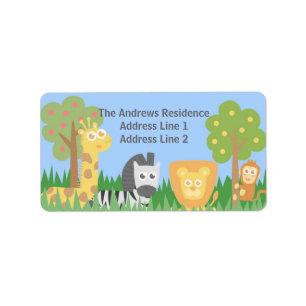 Cute Safari Animals Themed Birthday Party Label