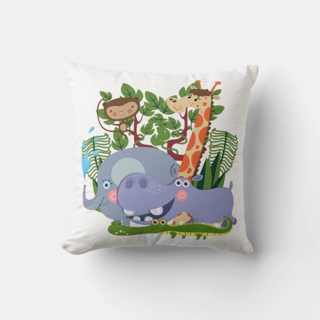 Cute Safari Animals Throw Pillow (Front)