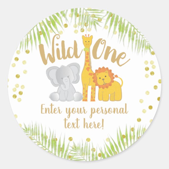 Cute Safari Animals Tropical Baby Shower Classic Round Sticker (Front)