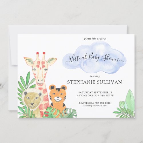 Cute Safari Animals Virtual Baby Shower Invitation