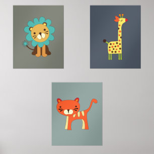 Cute Safari Animals Wall Art, Baby Nursery Art Sets