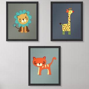 Cute Safari Animals Wall Art, Baby Nursery Wall Art Sets