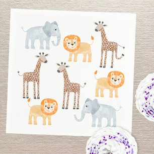 Cute Safari Animals Watercolor Pattern Napkins