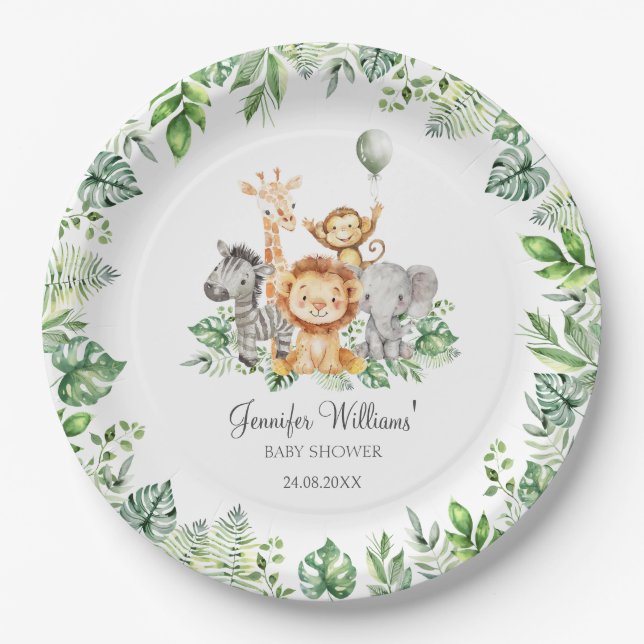 Cute Safari Animals Wild One baby shower Paper Plates (Front)