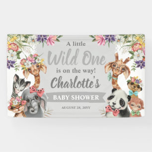 Cute Safari Animals Wild One Boy Baby Shower Banner