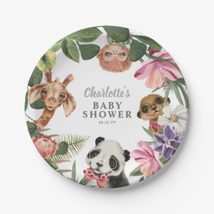 Cute Safari Animals Wild One Boy Baby Shower Paper Plates