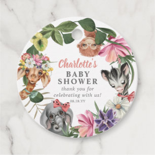 Cute Safari Animals Wild One Girl Baby Shower Favor Tags