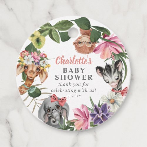 Cute Safari Animals Wild One Girl Baby Shower Favor Tags