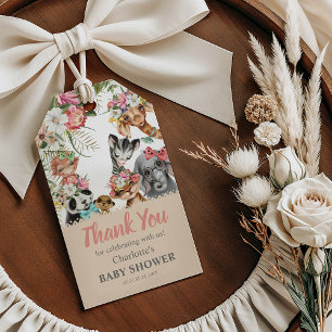 Cute Safari Animals Wild One Girl Baby Shower Gift Tags