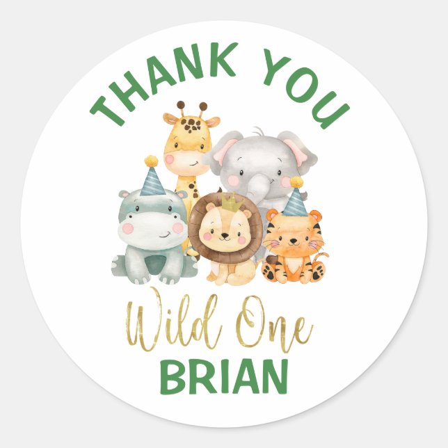 Cute Safari Animals Wild One Wild Birthday Sticker (Front)