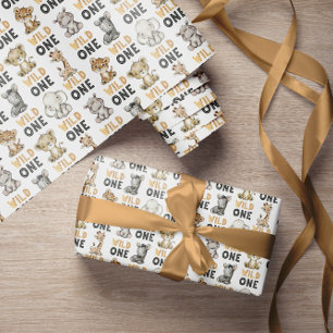 Cute Safari Animals Wild One  Wrapping Paper