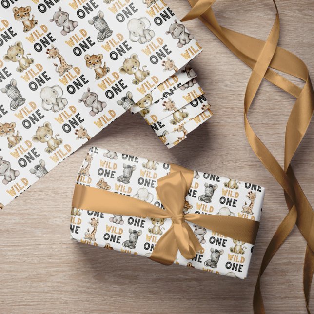 Cute Safari Animals Wild One  Wrapping Paper (Creator Uploaded)