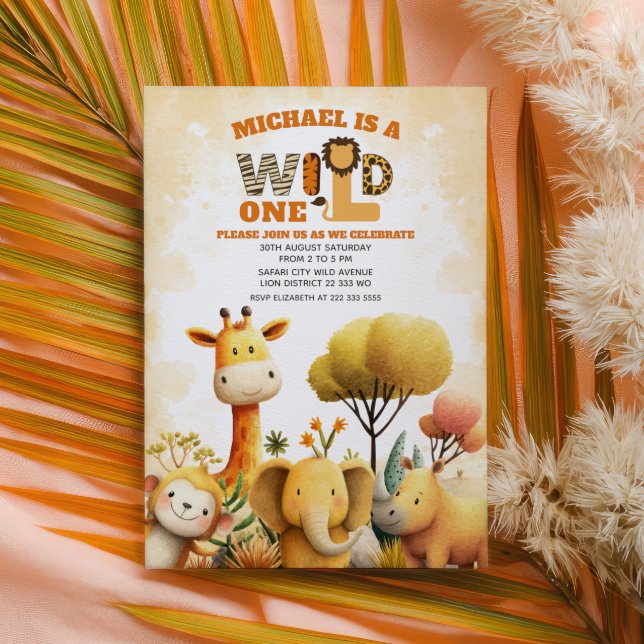 Cute Safari Animals WILD ONE ZOO 1st Birthday  Invitation (Creator Uploaded)