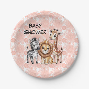 Cute Safari Animals With Pink Florals Paper Plates