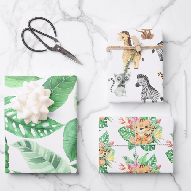 Cute Safari Animals  Wrapping Paper Sheets (Front)