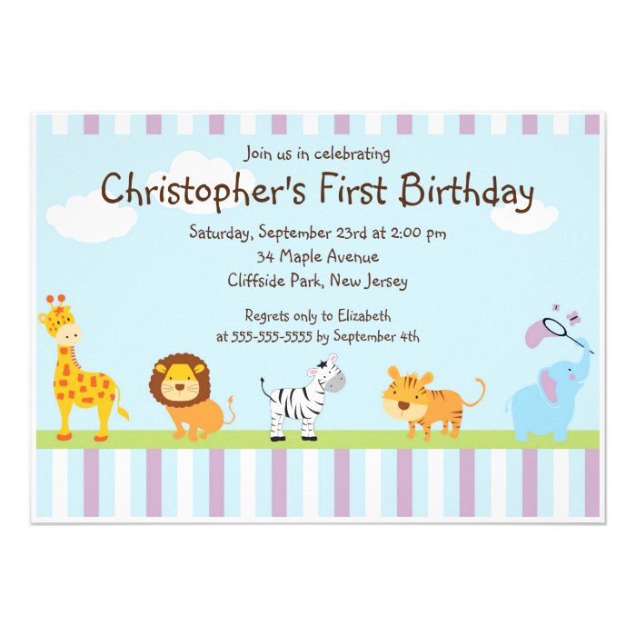 Cute Safari Baby Animals Birthday Party Invitation