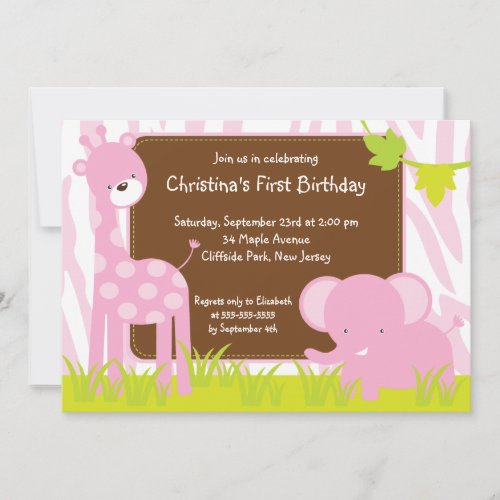 Cute Safari Baby Animals Birthday Party Invitation